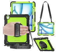 TECHGEAR Utility Rugged Case for iPad Air 13" 2026 (M4), 2025 (M3), 2024 (M2) - Heavy Duty Shockproof Cover with 360 Rotating Stand, Hand Strap, Shoulder Strap + 2 Front Frames (Protector/No) - Green