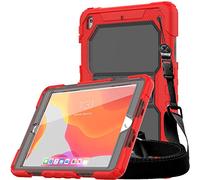 TECHGEAR VANGUARD Design for Apple iPad 10.2" 2021/2020/2019 [9th / 8th / 7th Generation] Tough Rugged HEAVY DUTY Armour Shockproof Survival Protective Case with Stand and Shoulder Strap - Red/Smoke