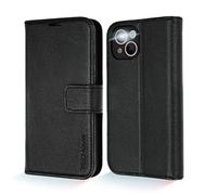 TECHGEAR Wallet Case for iPhone 13 Mini, Genuine Leather Magnetic Flip [RFID Blocking] Case with Shockproof TPU Holder, Card Slots, Stand Folio Cover Compatible with iPhone 13 Mini 5.4" 2021, Black