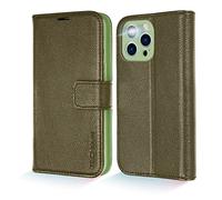 TECHGEAR Wallet Case for iPhone 13 Pro, Genuine Leather Magnetic Flip [RFID Blocking] Case with Shockproof TPU Holder, Card Slots, Stand Folio Cover Compatible with iPhone 13 Pro 6.1" 2021, Green