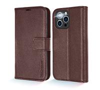 (Brown) TECHGEAR Wallet Case for iPhone 13 Pro Max, Genuine Leather Magnetic Flip [RFID Blocking] Case with Shockproof TPU, Card Slots, Stand Folio Cover