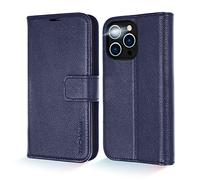 TECHGEAR Wallet Case for iPhone 14 Pro Max, Genuine Leather Magnetic Flip [RFID Blocking] Case with Shockproof TPU, Card Slots, Stand Folio Cover Compatible with iPhone 14 Pro Max 6.7" 2022, Blue