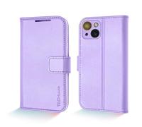 TECHGEAR Wallet Case for iPhone 15 Plus, Genuine Leather Magnetic Flip [RFID Blocking] Case with Shockproof TPU Holder, Card Slots, Stand Folio Cover Compatible with iPhone 15 Plus 6.7" 2023, Purple