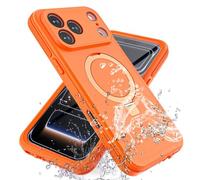 TECHGEAR Waterproof Magnetic Stand Case for iPhone 17 Pro, IP68 360° Full Body Heavy Duty Shockproof, Dustproof Cover, MagSafe Compatible with Built-in Screen & Camera Protector Phone Case Orange