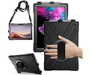 TECHGEAR X-Case Microsoft Surface Pro 7/7 Plus 6 5 4 12.3 Inch 360 Degree Rotating Stand Case Cover with Hand Strap and Shoulder Strap - Black