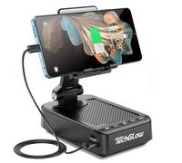 TechGlow 3 in 1 Foldable Cellphone Stand with Bluetooth Speaker, Power Bank & 360° Rotatable Phone Holder for Smartphones & Tablets (4-13"), Black, Unisex