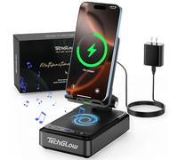 TechGlow Gifts Bluetooth Speaker for Men Women, with Phone Holder and Wireless Charger, Compatible with iPhone 16 15 14 13 Pro XS 8 Plus, Samsung Galaxy S25 S24 S23 Note 20