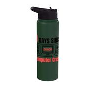 Techie 0 Days Since Our Last Computer Crash Technical Stainless Steel Insulated Water Bottle