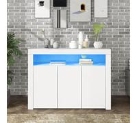 Techigher Sideboard Cupboard High Gloss 3 Doors Storage Cabinet Modern Wooden Buffet Cupboard with 16 Colors LED Light Sideboard Display Cabinet with Open Shelf for Living Room Bedroom White One