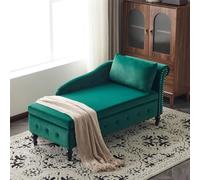 Techigher Velvet Chaise Lounge Sofa With Storage,Upholstered Lounge Couch With Pillow and Right Armrest, Modern Nailhead-Trim, Button-Tufted Lounge Chair For Living Room Bedroom and Office