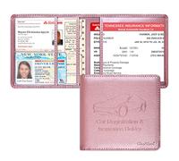 Techion Car Registration and Insurance Holder, 5-1/2 x 5 Inch Premium Leather Vehicle Glove Box Organizer Case for License, Card and Essential Documents - Rose Gold