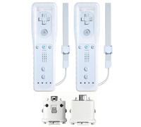 TechKen 2 Pcs Remote Controller & 2 Pcs Motion Plus for Wii, Game Controllers Compatible with Wii Remote Replacement with Silicone and Wrist Strap(White)