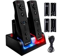 TechKen Wii Controller Charger with 4 Rechargeable Batteries, Wiimote Charger for Wii, Black, 2800mAh, USB, 4 Pack