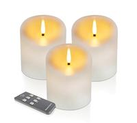 TECHLONG Outdoor Waterproof Flameless Candles with Timer, Remote Control Battery Operated Candles Flickering Last 600 Hours, 3"x4" Realistic Electric Fake LED Candles, Ivory Plastic, Set of 3