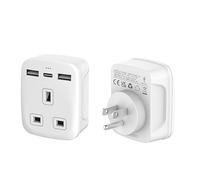 TechMax UK to USA Plug Adapter With USB Type G to Type B Travel Adapter for Canada, Thailand, Mexico, Jamaica, Dominican Republic, Barbados, China and more (White)