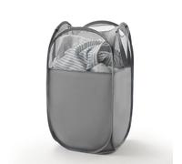 TECHMILLY Pop Up Foldable Laundry Basket, Mesh Laundry Hamper with Reinforced Handles for Dirty Clothes Storage in Dorm, Laundry Room, Bathroom, Grey(Fabric)