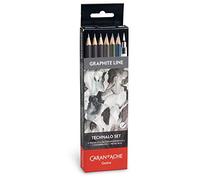 Technalo Set, 6 water-soluble black & graphite pencils + 1 water brush
