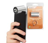 Technaxx USB-C LED Flashlight TX-313 - 230 Lumens Super Bright Smartphone Torch with Keyring - Compact Plug & Play Mini Light for USB-C Smartphones, Emergency, Camping, Travel, Outdoor