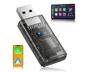 Technaxx Wireless CarPlay Adapter & Android Auto Wireless Adapter - Upgrade from Wired to Wireless, 2.4/5GHz WiFi & Bluetooth 4.2, Plug & Play USB Dongle with USB-C & 90° Adapter - TX-346