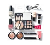 Cosmetic Bag Set - Full Make Up Kit - 14 Mini Essentials for Eyes, Lips, Face & Nails In a Portable Storage Bag - Perfect For Overnight Trips and