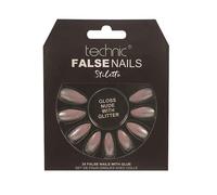 Technic False Nails Stiletto Gloss Nude With Glitter 24 pcs
