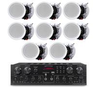 Technical Pro Bluetooth Home Theater Receiver System 4 Channel 1600W 8 Speakers with 4 Pairs of 5.25" Wall Mount Ceiling Speakers 2 Way for Medium Bass Woofer - Kit