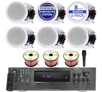 Technical Pro in Ceiling Speakers Kit - 6X 8” 300W Flush Mount Speakers, 6000W Bluetooth Amplifier, Mic & 300ft Wire - Home Theater Ceiling Speaker System for Home, Office, Bar & Restaurant