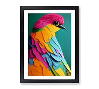 Technicolour Bird No.1 Abstract Framed Print | A2 Black Framed Wall Art | Ready to Hang | Abstract Fantasy Picture | Living Room Bedroom Lounge Office