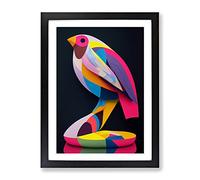 Technicolour Bird No.2 Abstract Framed Print | A2 Black Framed Wall Art | Ready to Hang | Abstract Fantasy Picture | Living Room Bedroom Lounge Office