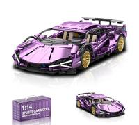 Technik Sport Car Building Blocks Set, 1280 PCS Super Sports Car Building Kit, 1:14 Racing Sports Collectible Model Supercar Brick Set, Vehicle Construction Toys Gift for Adults and Teens (Pink)