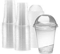 Techno Pack of 200 Reusable Clear Plastic Smoothie Cup with Cross Lid Dome for Smoothie, Milkshake, Juice, Soda, Cocktail, Perfect for Parties, Weddings, Birthdays, Restaurants, Size - 16oz (473ml)