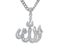 Techno Pave Men's Iced-Out Medium Allah Pendant with 6mm Cuban Chain - Hip-Hop Fashion Necklace, Sparkling Statement Jewelry, Gift for Him, L, Zinc, Cubic Zirconia