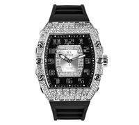 Techno Pave Mens Luxury Iced Watch with Simulated Crystals,Tonneau Shape Bezel and Adjustable Silicone Band Strap,Bling-ed Out Diamond Watch,Quartz Movement,14k Gold, mens-standard, Quartz Movement