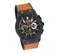 Techno Pave Men's Skeleton Dial Watch - 44mm Luxury Design, Adjustable Leather Strap, and Bold Hip-Hop Aesthetics, Black Tan, mens-standard