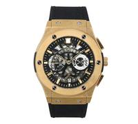 Techno Pave Men's Skeleton Dial Watch - 44mm Luxury Design, Adjustable Leather Strap, and Bold Hip-Hop Aesthetics, Black Gold, mens-standard