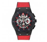 Techno Pave Men's Skeleton Dial Watch - 44mm Luxury Design, Adjustable Leather Strap, and Bold Hip-Hop Aesthetics, Black Red, mens-standard