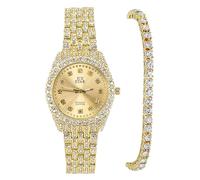 Techno Pave Women's Elegant 32mm Fully Iced Out Watch & Matching Bracelet Sets, GOLD-402TENNIS, womens-standard, Ladies Watch