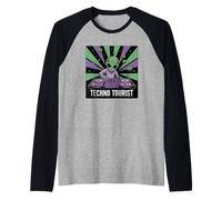 Techno Tourist Alien DJ Rave EDM Festival Outfit 80s Raglan Baseball Tee