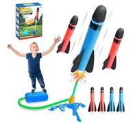 technodry Rocket Launcher for Kids - 4pcs Foam Rockets Toy Launcher Playset for Boys Girls, Safe Stomp Rocket for Kids, Outdoor Garden Toys, Easy Assembly, Fun Educational Gift for Children Age 3+