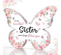 technodry Sister Birthday Gifts for Women- Beautiful Butterfly Shaped Acrylic Butterfly Plaque Keepsake for Sister's Birthday, Christmas, Wedding Presents for Sister Her Femal