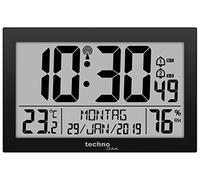 Technoline Dirgitale, modern radio wall clock in black, Acrylonitrile Butadiene Styrene (ABS), 225 x 24 x 143mm