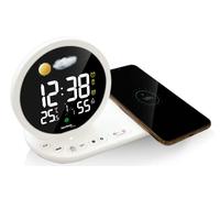 Technoline WT 427 LED Alarm Clock with Wireless Charging Function and USB Charging Port White 210 x 120 x 90 mm