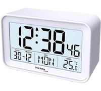 Technoline WT497 Modern Digital Alarm Clock, Indoor Temperature, Date, Day of the W larm and Snooze, White