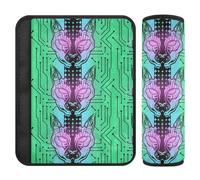 Technological Animal Cat Future Neon 2 pcs car Shoulder Strap pad, More Comfort Driving, searbelt Cover for Airplane Sedan Backpack 10x7.7 in forro para cinturon de seguridad