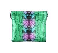 Technological Animal Cat Future Neon Women Men Leather Coin Purses Unique Jewelry Organizer for Women, Technological animal cat future neon, Decoration