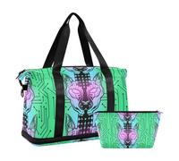 Technological Animal Cat Future Neon Workout Bag Carry On Tote Bag with Adjustable Strap for Travel Multifunctional, Technological animal cat future neon, One Size