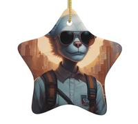 Technology Cat People Print Christmas Tree Ceramic Hanging Ornaments – Star Shaped Xmas Decorations, Home Party Decor