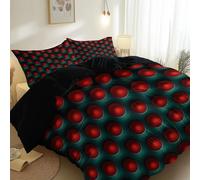 Technology Dots Matrix Digital Abstract Print Duvet Cover for Game Enthusiasts Young People, Hypoallergenic Red Green Microfiber Reversible Bedding Set with Zipper, 135 x 200 cm Easy Care Quilt Cover