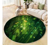 Technology Dynamics Round Area Rug 180cm, Washable Non-Slip Indoor Decor Green Circle Rug, Soft Non-Shed Lightweight Cube Light Print Carpet, for Bedroom Nursery Playroom Entryway