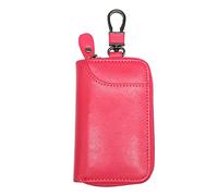 TECHNOPLAY Unisex Mens Womens Premium Leather Car Key Holder Bag Keychain Case Wallet with Buckle and 6 Hooks and 1 CAR key buckle Zipper Closure Credit Card Holder (HOT PINK)